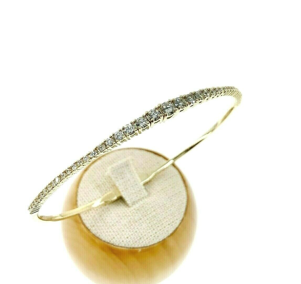 1.14 Carats Graduated Round Diamond Soft Flexible Bangle Bracelet 14K YellowGold