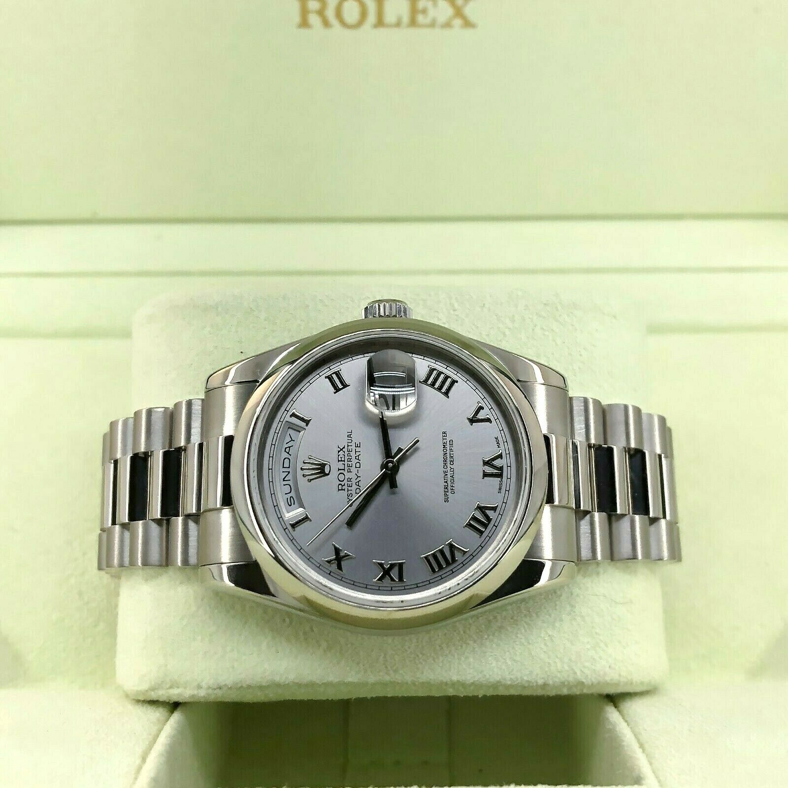 Rolex Day Date President 18K White Gold 36mm Watch 118209 Complete Set w Receipt