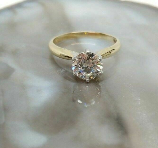 1.11CT AGS Certified J-K/SI2 RBC Diamond Solitaire 14k Yellow Gold Ring