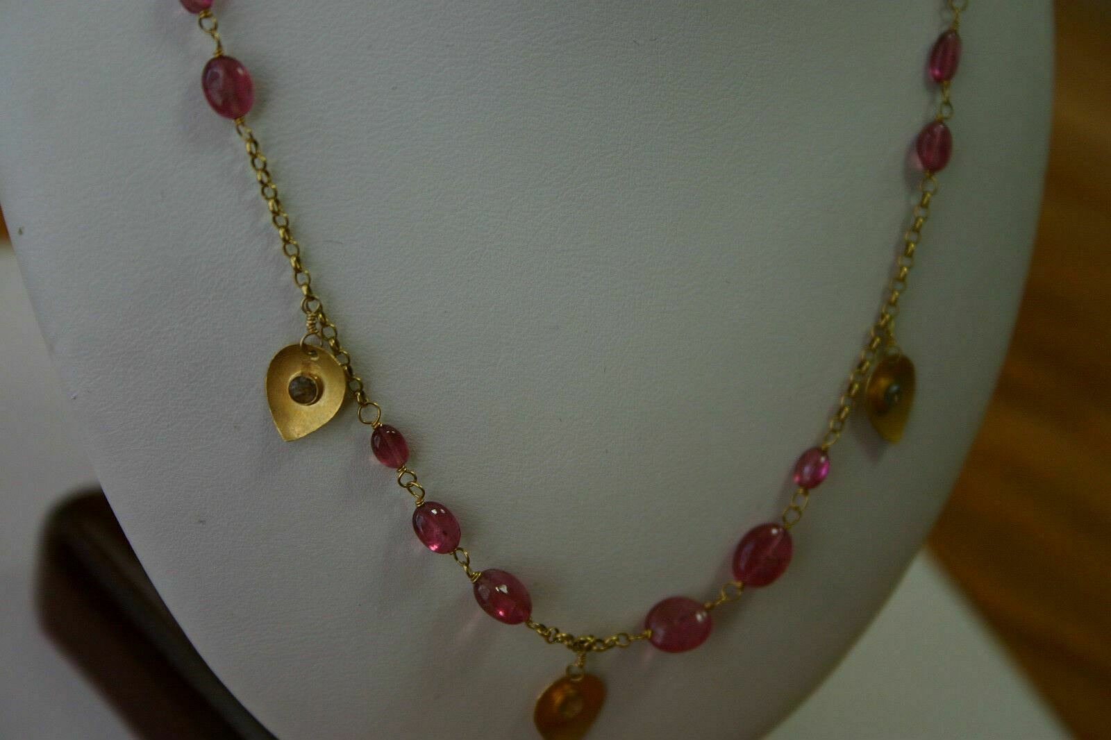 9.00 TCW 19" Natural Pink Sapphire String Pendant Necklace 14k Yellow Gold