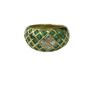 Princess Cut Diamond and Emerald Gem Custom Ring Yellow Gold 18kt
