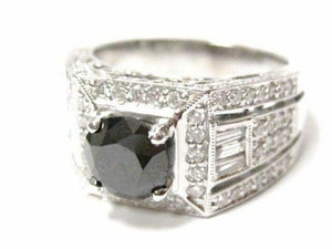3.15 TCW Natural Round Black Diamond Anniversary Ring Size 8 18k White Gold