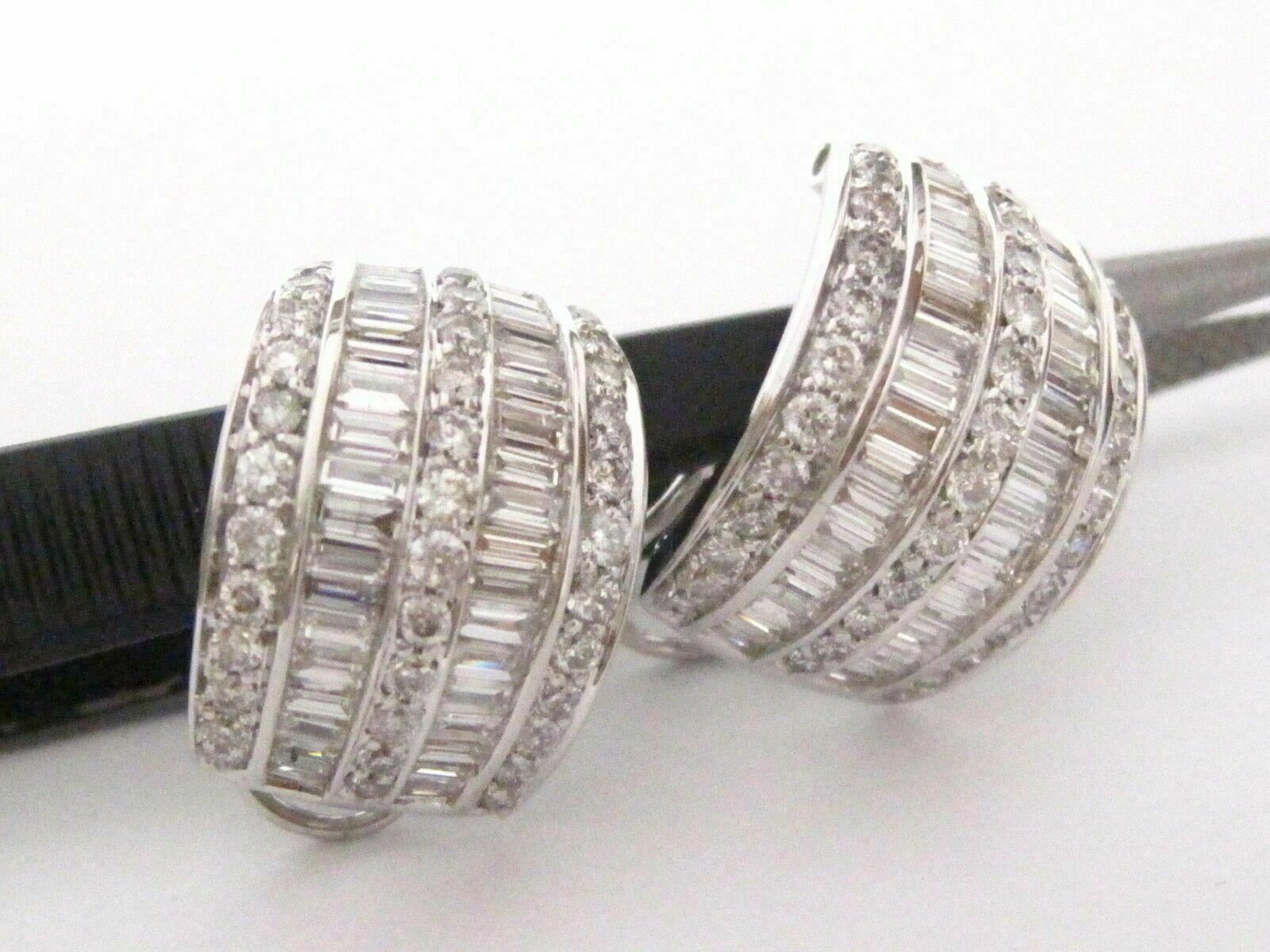 4.15 TCW Natural Baguette and Round Brilliant Diamond Huggie Earrings 14k W/G