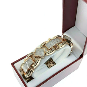 16.52 Carats t.w. Men's Diamond Invisible Set Bracelet 14K Rose Gold 120 Grams