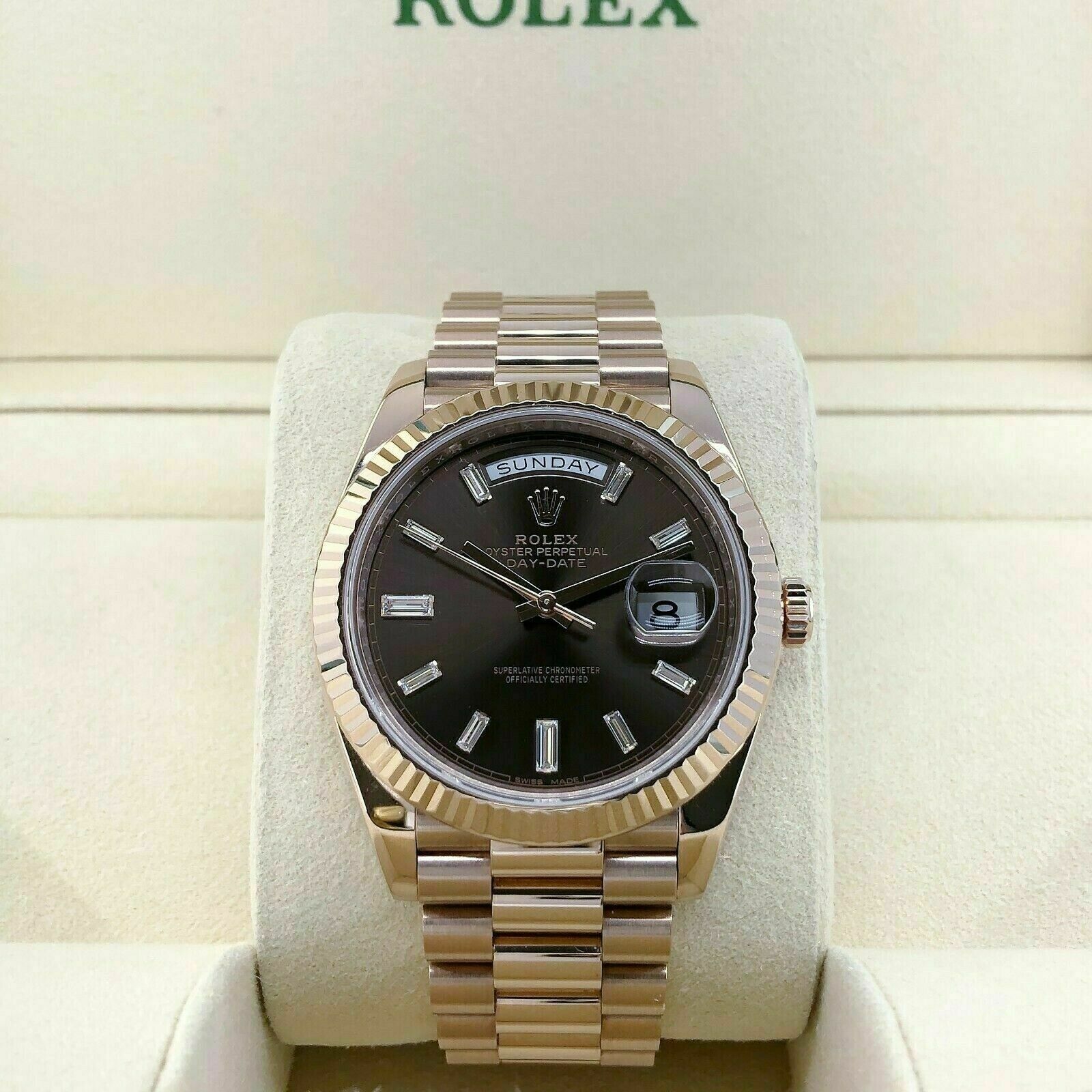 Rolex 40mm Day Date II President Watch 18K Rose Gold Factory Diamond Dial