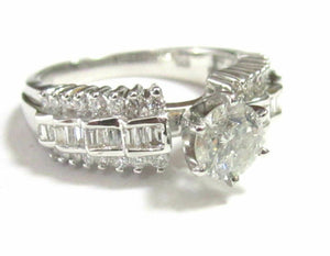 2.40 TCW Round Diamond w/ Baguette & Round Accents Engagement Ring Size 7.5 H I1