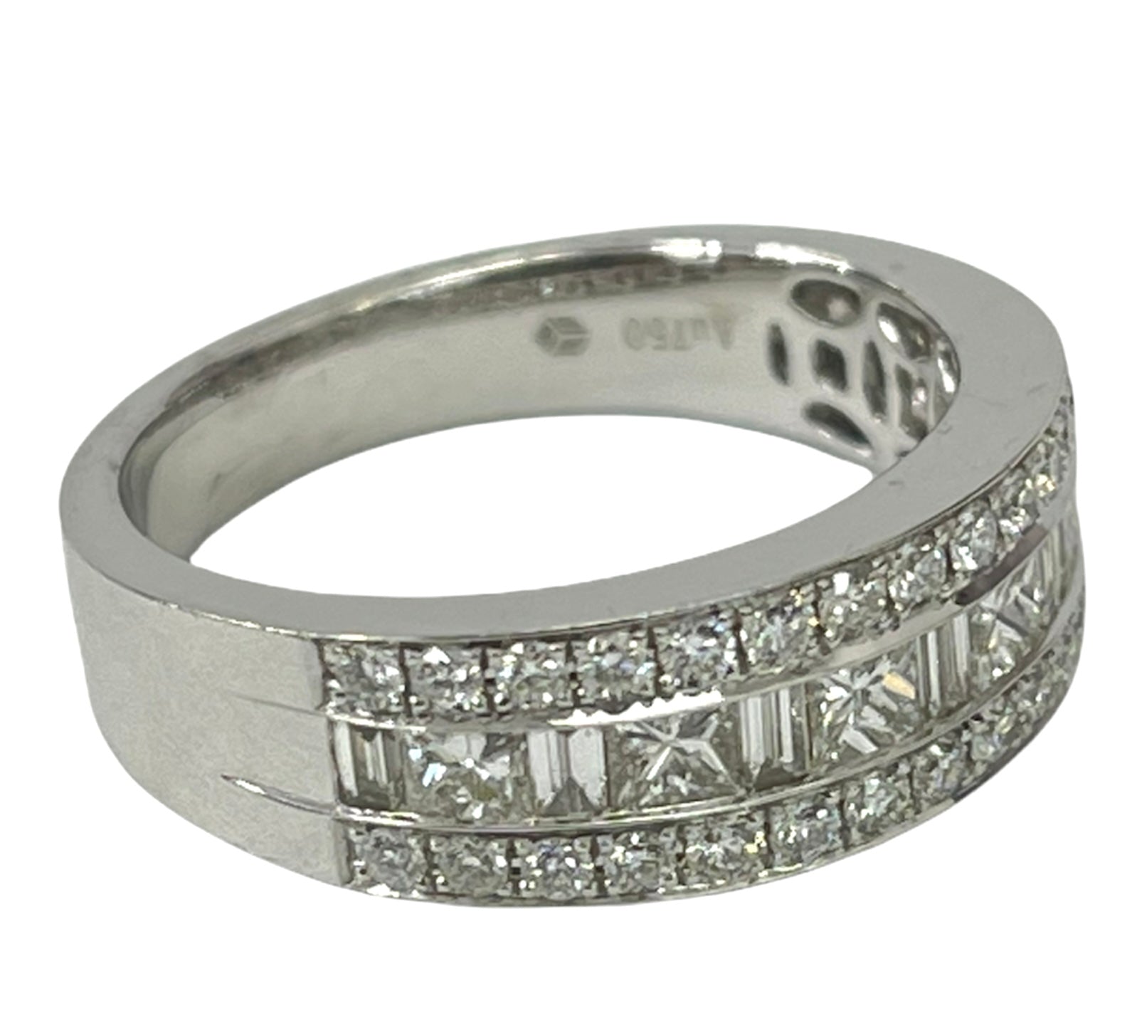 Baguettes and Round Brilliants Anniversary Diamond Ring White Gold