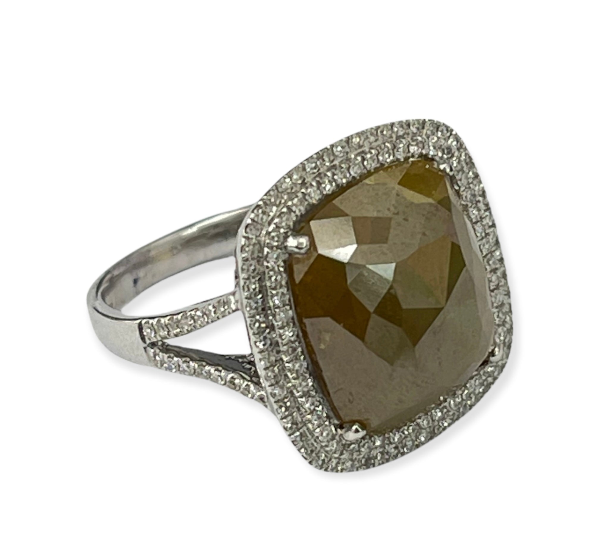 Natural Fancy Green Rustic Diamond Ring Double Halo White Gold 14kt