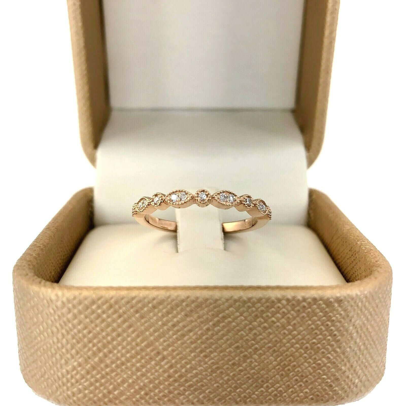 0.09 Carats t.w. Diamond Stack Ring/Wedding Band 14K Rose Gold Round Diamonds