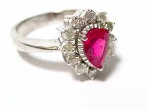 .80Ct Pear Shape Red Ruby & Diamond Accents Cocktail Ring Size 8 14k White Gold