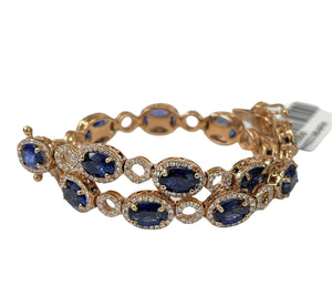 Blue Sapphire Gem Tennis Diamond Bracelet Rose Gold 14kt