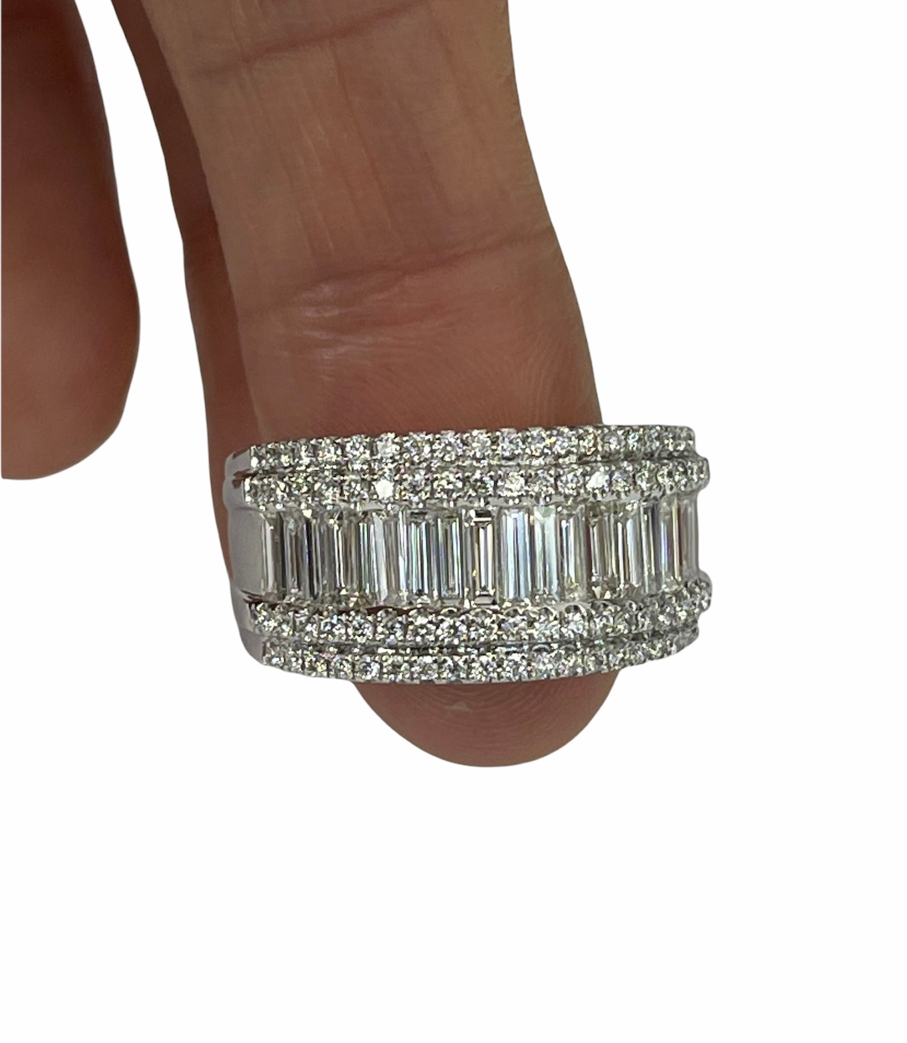 Baguettes and Round Brilliants Wide Diamond Ring Size 7 White Gold