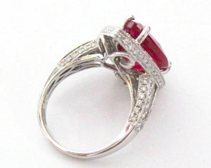 10.51 TCW Pear Cut Ruby w/ Diamond Accents Cocktail Ring Size 6 18k White Gold