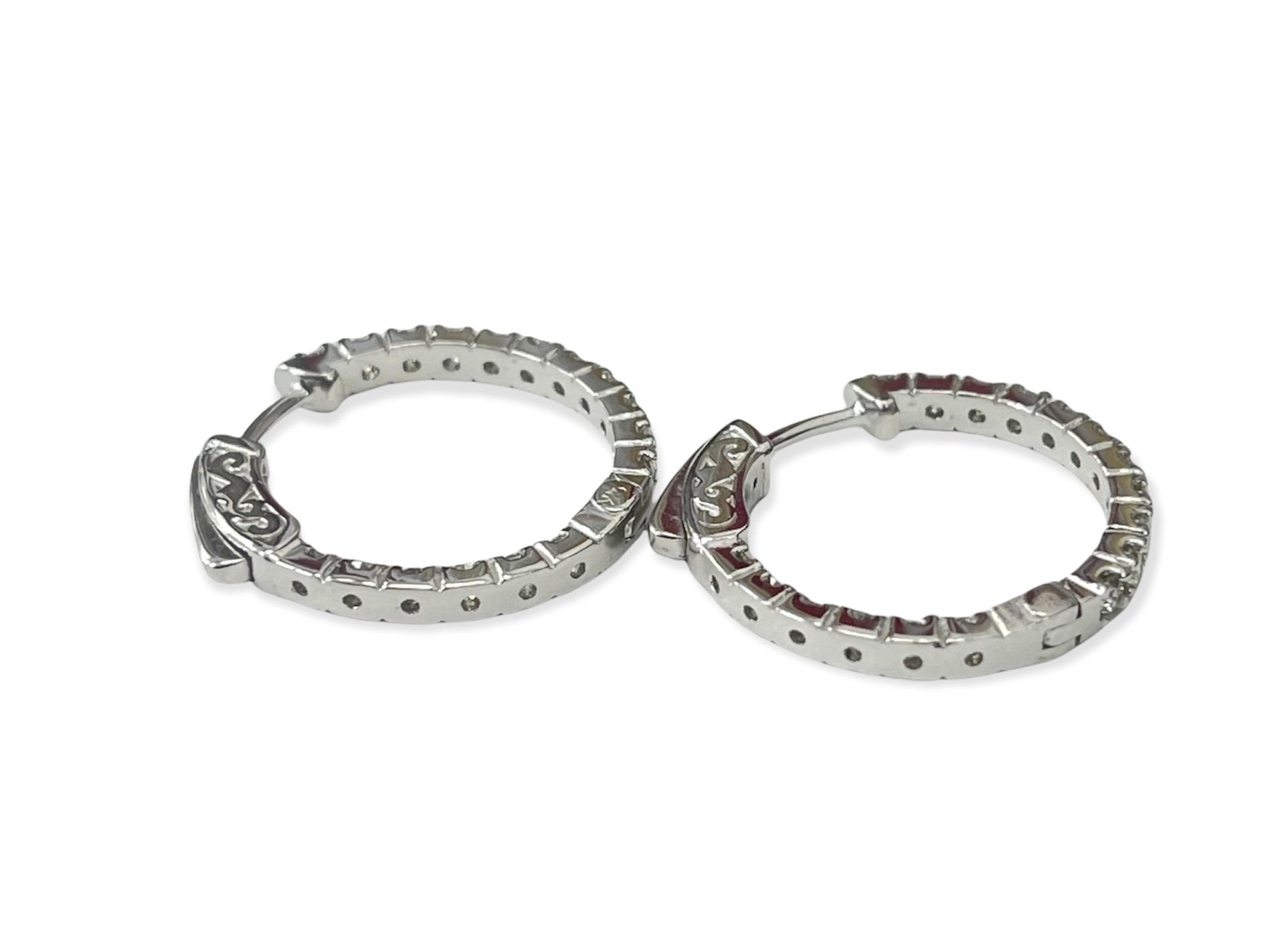 Diamond Hoop Earrings In and Out Round Brilliants Diamond White Gold