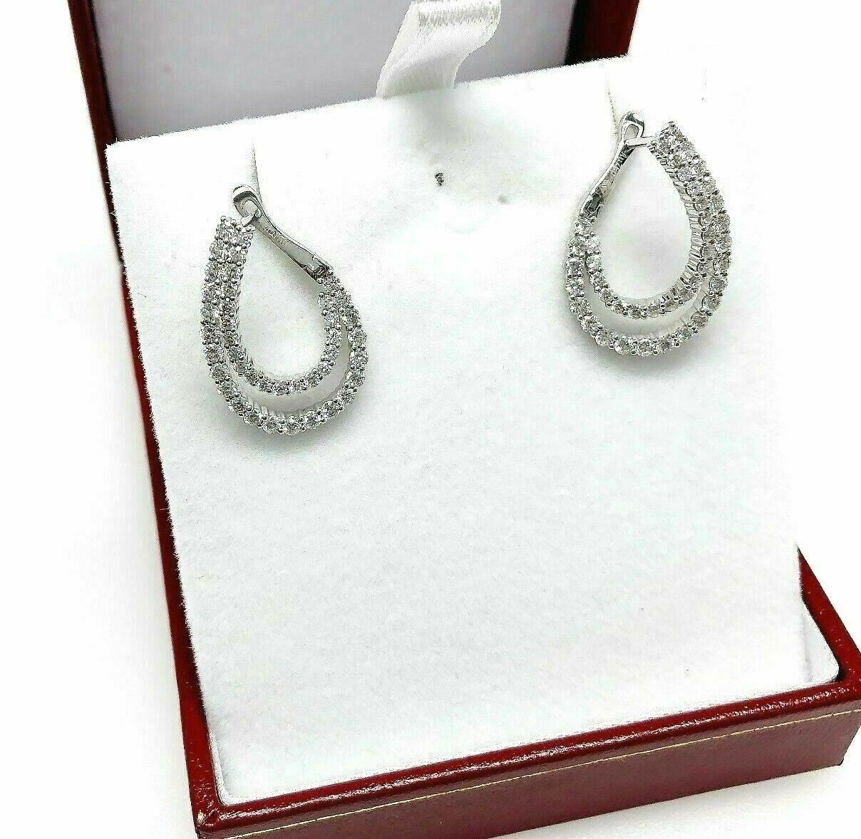 1.51 Carats t.w. Double Row Round Diamond Earrings 18K White Gold