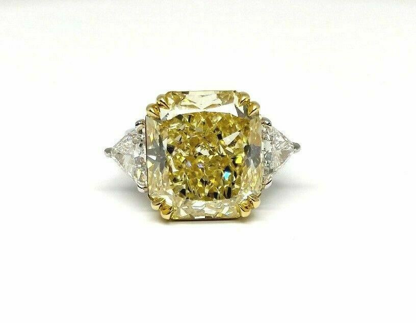 13.72 ct Radiant Cut Fancy Yellow Diamond Engagement Ring GIA Certified size 6.5