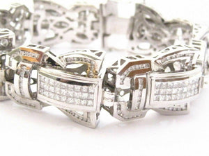 17.86 TCW Men's Round & Princess Cut Invisible Set Diamond Bracelet G VS2 14k