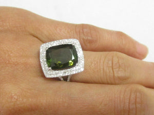 5.03 TCW Radiant Green Tourmaline w/ Diamond Accents Cocktail Ring Size 6.5 14k