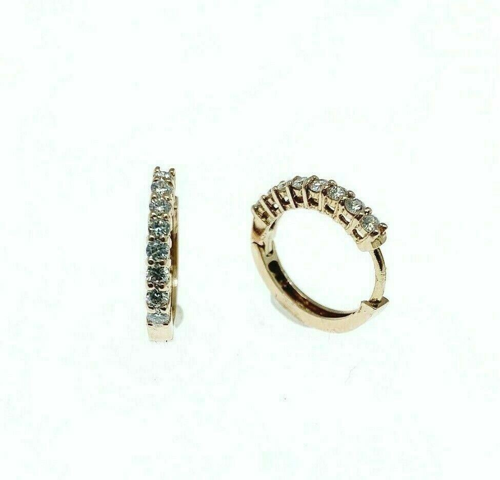 0.40 Carats Diamond Huggy Hoop Earrings 14K Rose Gold 0.50 Inch Diameter