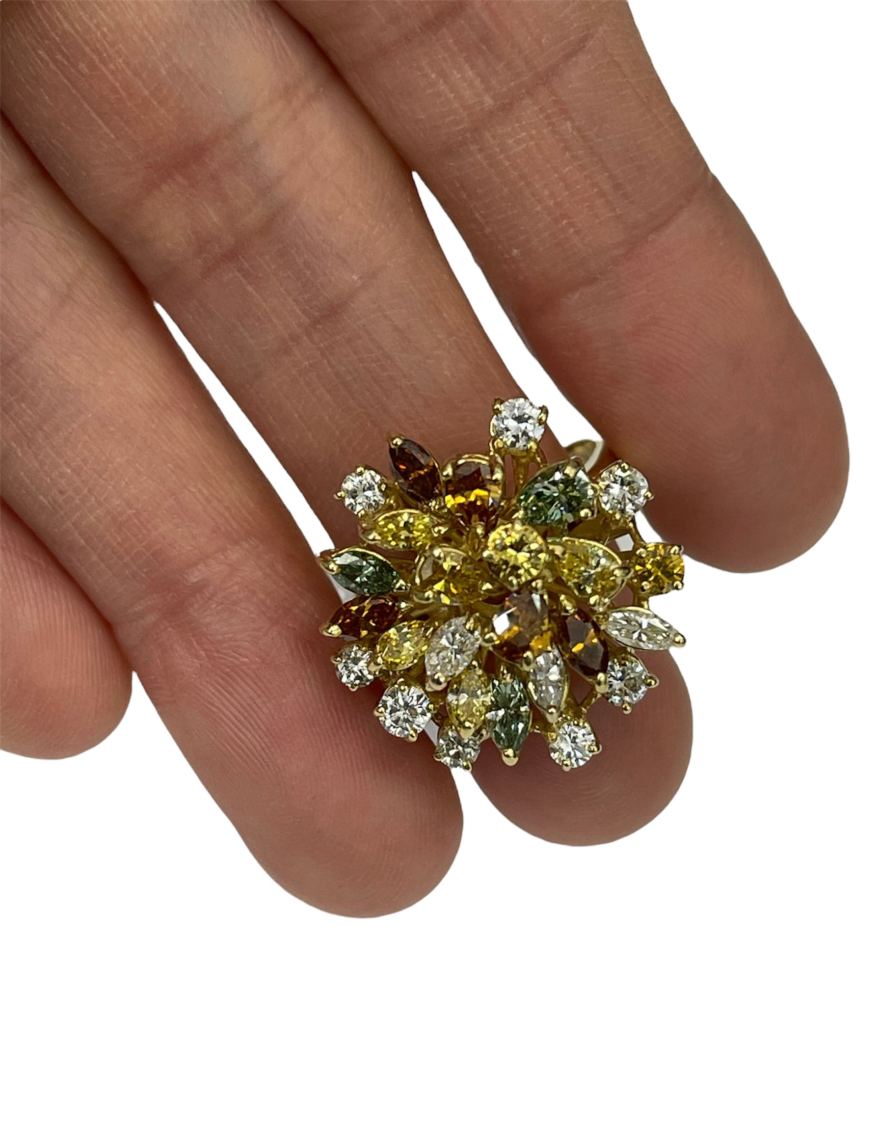 The Grenoble: Antique Diamond Cocktail Ring in 14 Karat White Gold