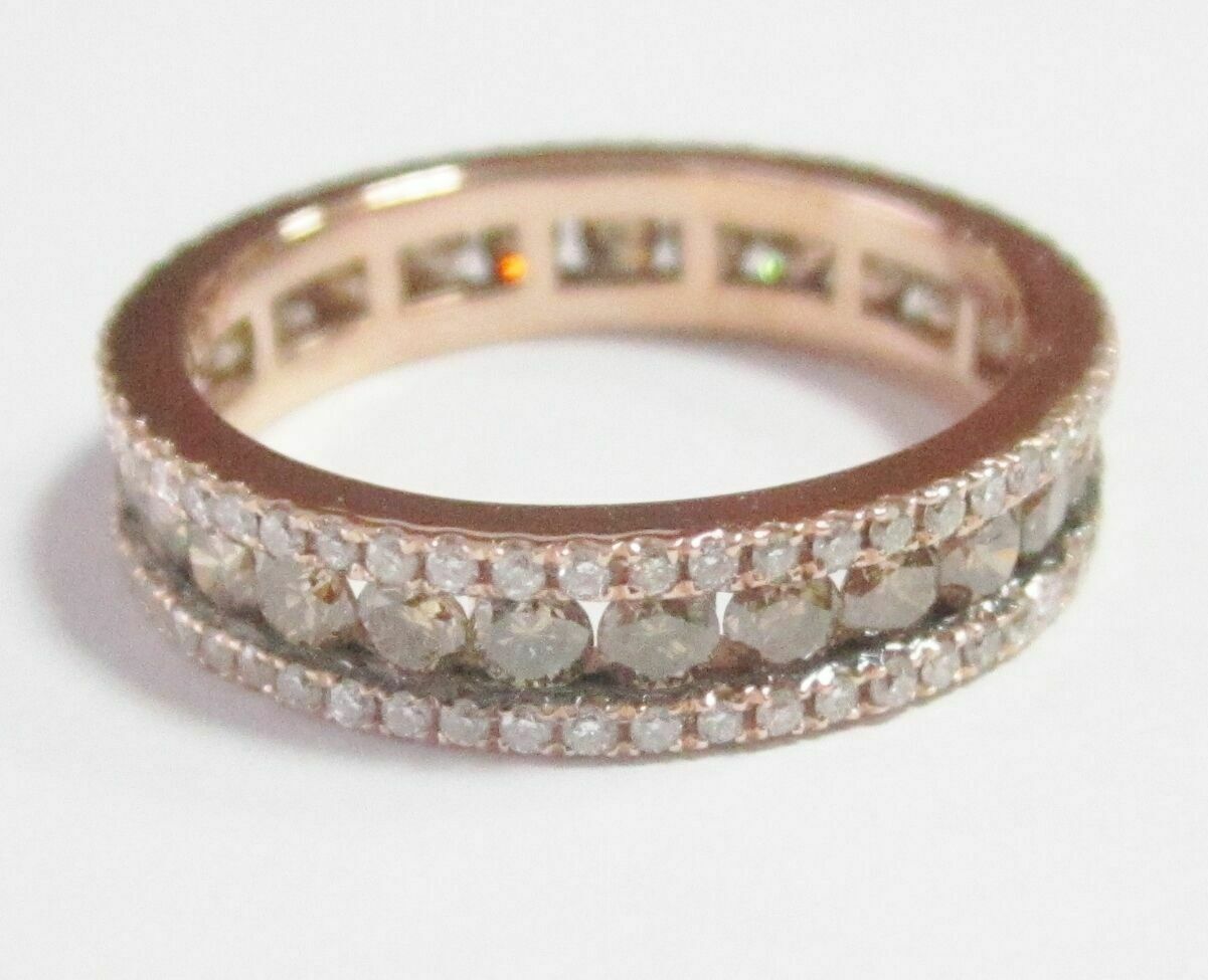 1.90Ct Natural Fancy Intense Brown Diamond Eternity Ring Size 7 14k Rose Gold