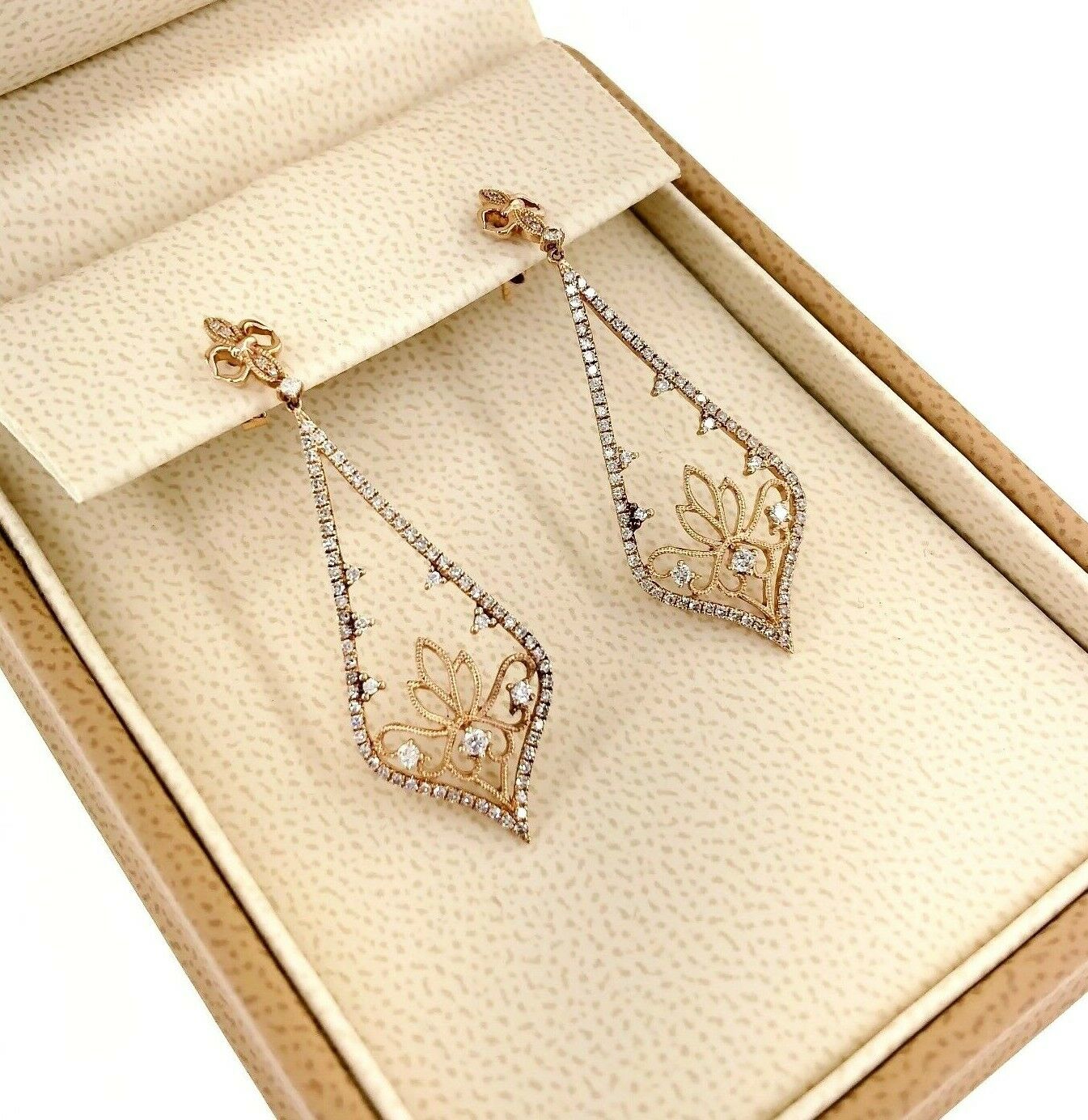 0.55 Carat t.w. Diamond Motif Dangle Earrings 18 Karat Rose Gold 1.75 Inch Drop