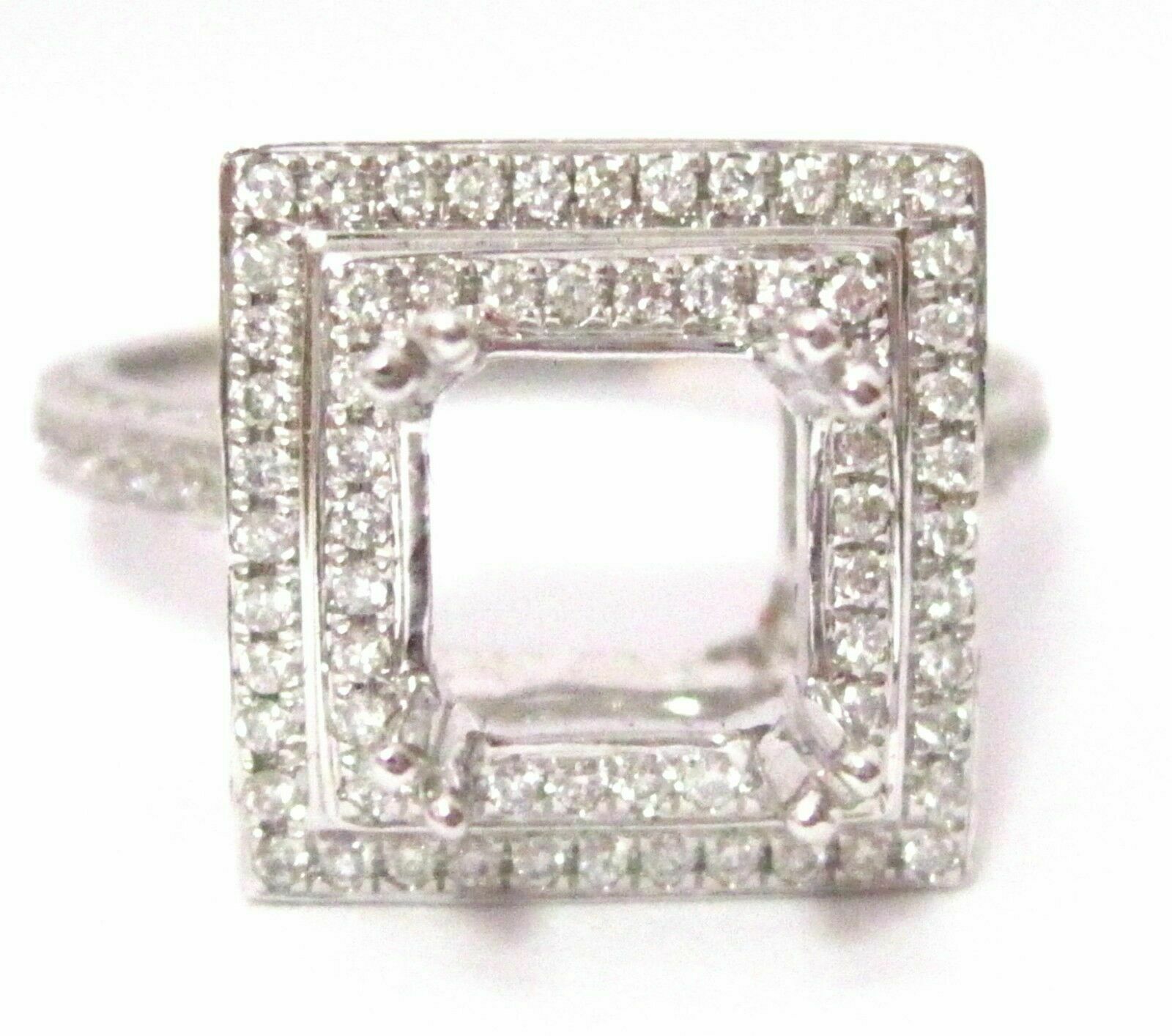 4 Prongs Semi-Mounting for PRINCESS or CUSHION Diamond Engagement Ring 18k W/G
