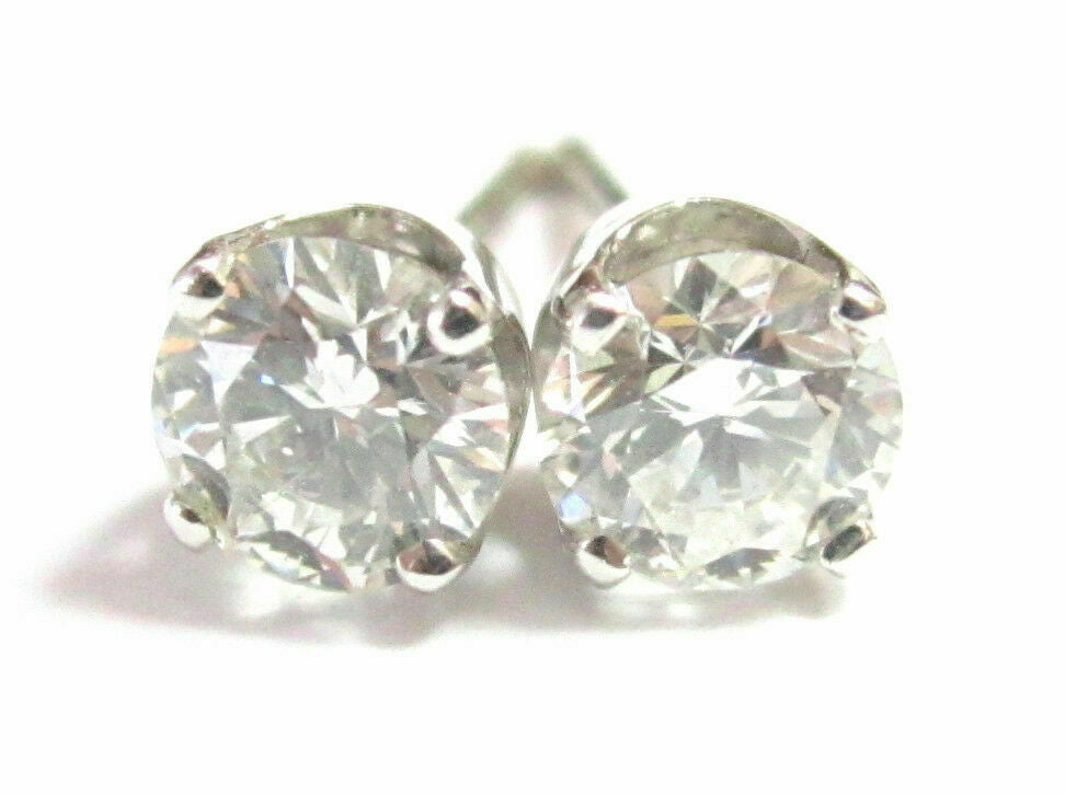 .69 Total Carats Round Cut Diamond Stud Earrings Push Back G-H SI1 14k WhiteGold