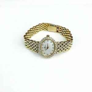 Baume & Mercier Factory Set Diamond Quartz Watch Solid 14 Karat Yellow Gold