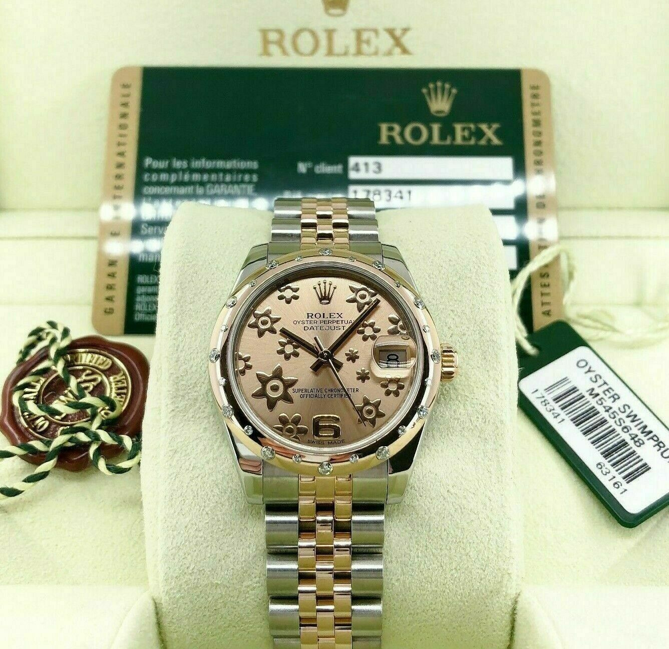Rolex 31MM Datejust 18K Rose Steel Watch Ref # 178341 Factory Diamond Bezel