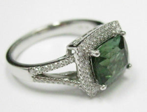 2.11TCW Radiant Green Tourmaline & Diamond Ring 14k White Gold Size 6