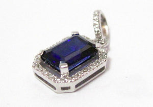 1.30Ct Radiant Cut Blue Sapphire & Diamond Accents Pendant 14k White Gold