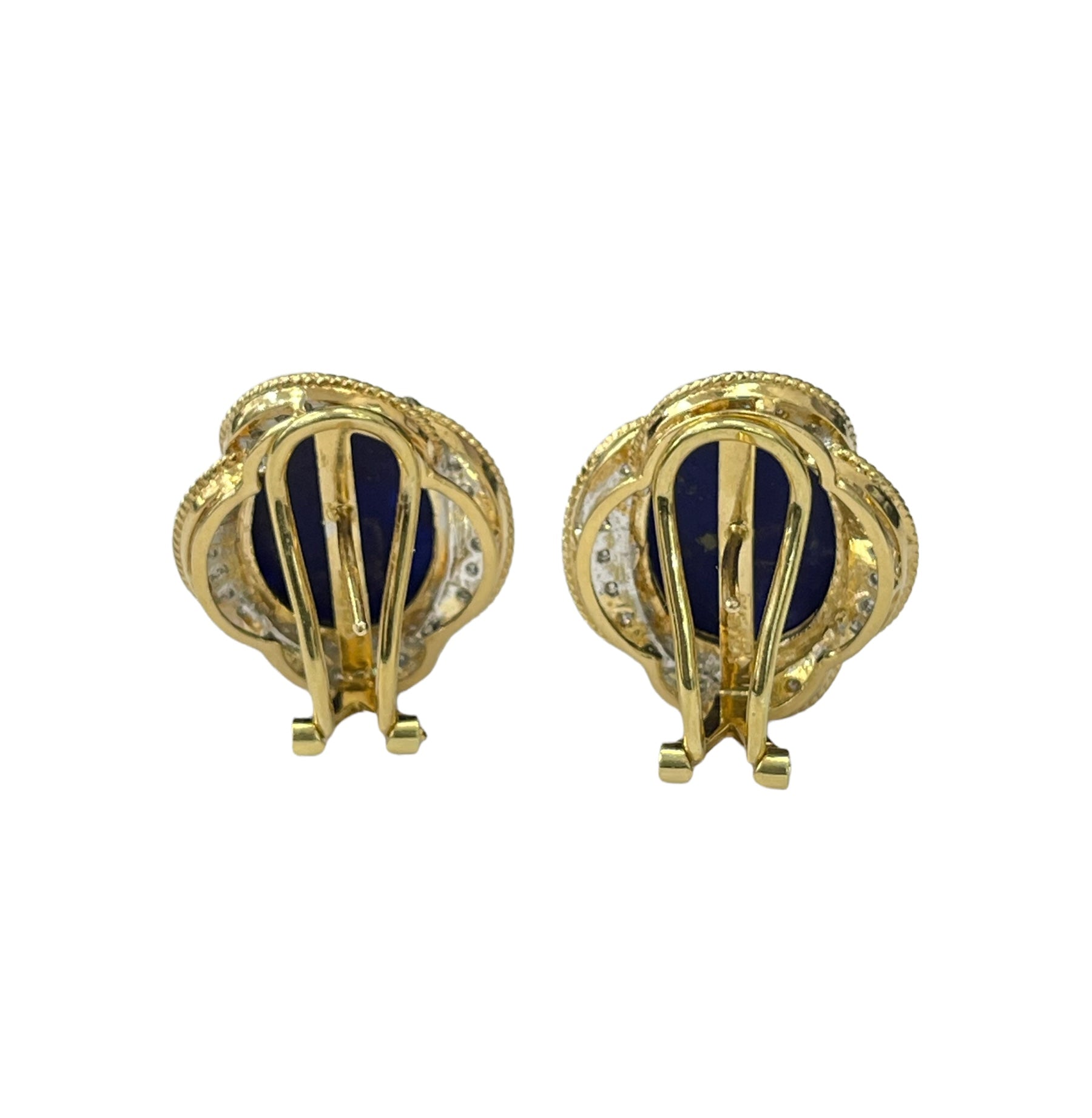 Lapis Oval Gem Diamond Earrings Yellog Gold 14kt