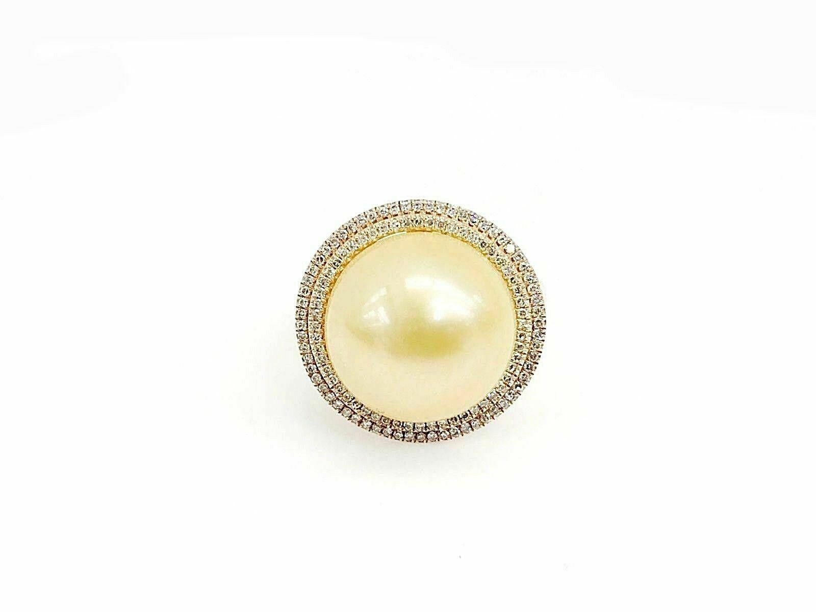 15.65 ct Pearl Ring with Double Halo Diamond in 14K Gold (White/Rose)