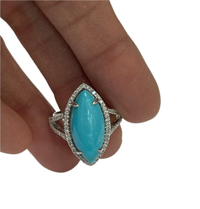 Turquoise Gem Marquise Cut Diamond Ring White Gold 14kt