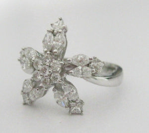 1.22 Tcw Round and MArquise Diamond Cluster Star Cocktail Ring Size 6 G SI2 18kt