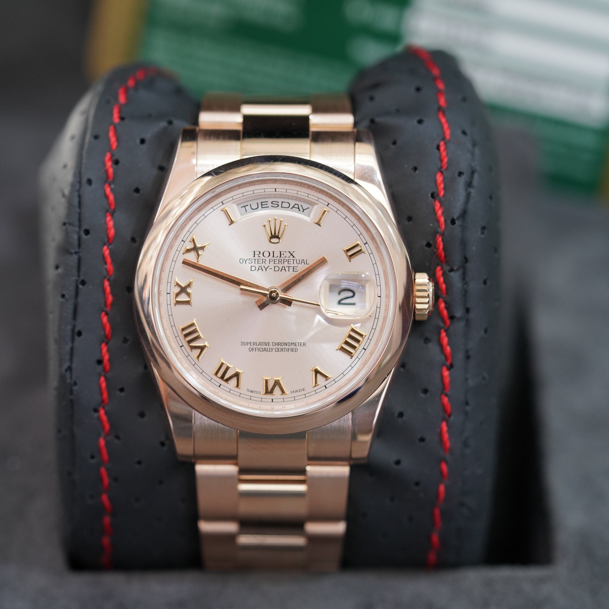 Day Date President Rose Gold W/ Smooth Bezel and Roman RG Dial 36 MM R#118205F