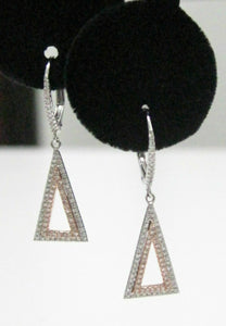 .44 TCW Slim Micro-Pave Round Diamonds Triangle Dangling Earrings 14k WGold
