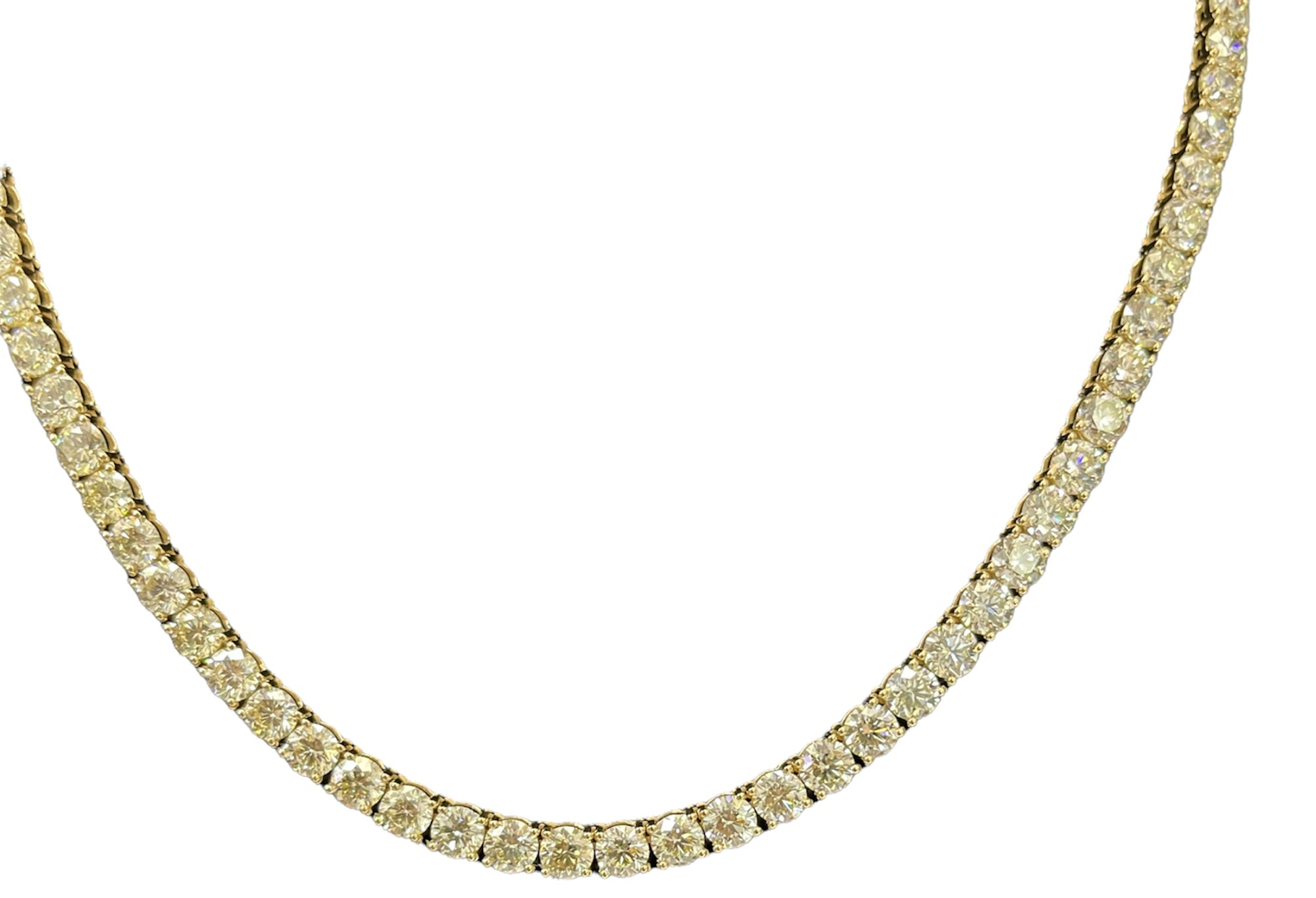 Round Brilliants Diamond Tennis Necklace 35.57 carats Yellow Gold