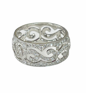 Art Deco Round BrilliantsWide Diamond Ring White Gold 18kt