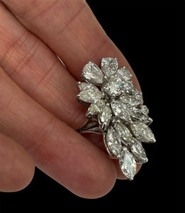 Multi Shaped Diamond Marquise, Pear and Round Cluster Diamond Ring White Gold