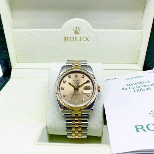 Rolex 36 MM Datejust Watch 18K Yellow Gold Stainless Steel Ref 116233 Box Papers