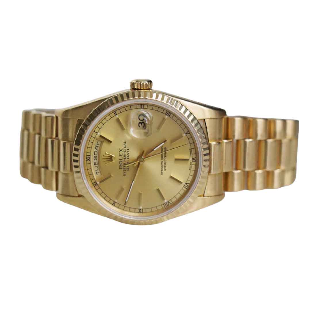 Rolex Women's President Yellow Gold Fluted Factory Silver Diamond Dial