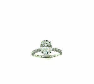 2.52 Carats Oval GIA E SI1 3 Side Under Halo Platinum Hand Made Engagement Ring