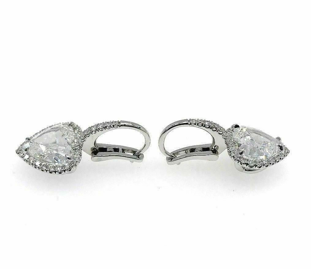 4.48 Carats t.w. Heart Halo Diamond Dangle Earrings 2 Carats Each GIA F-G Color