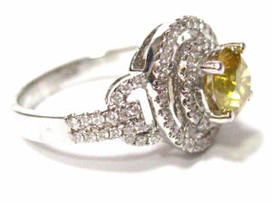 1.52 TCW Round Natural Fancy Yellow Diamond Engagement Ring Size 5.5 18k Gold