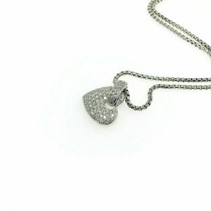 2.00 Carats Micro Pave Diamond Heart Pendant 14K White Gold w 14K Chain