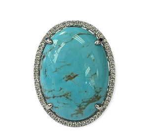 Huge Turquoise Gem Diamond Ring White Gold 14kt