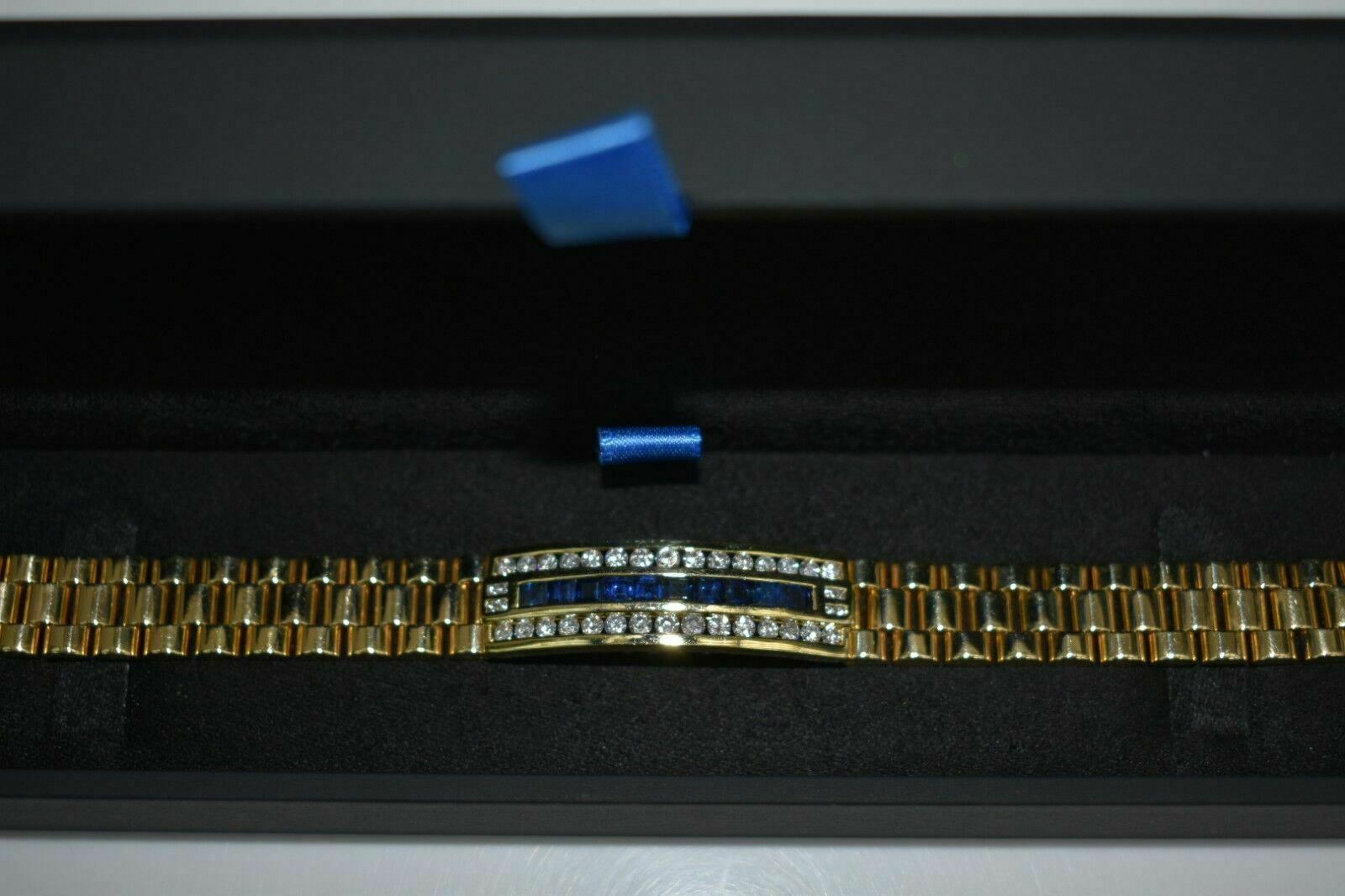 Diamond & Sapphire Bracelet Watch Link Style in Solid 18K Yellow Gold