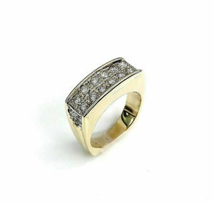 0.90 Carat t.w. Vintage Mens Diamond Square Sided Ring 14K Yellow Gold